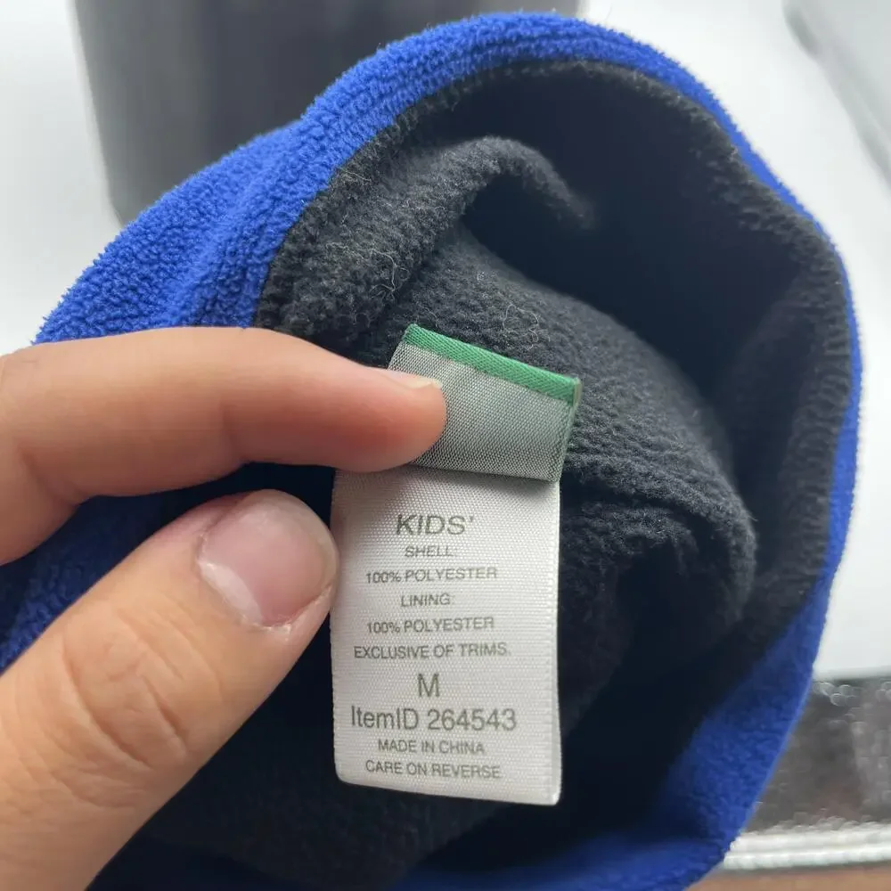 L.L. Bean Hat Beanie Boys M Blue Fleece Flame Embroidered Lined Winter Kids
